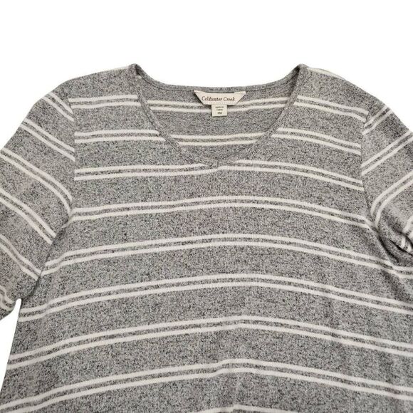 Coldwater Creek Hacci Top Women's Medium Petite Gray Knit Striped Crew Thermal L - Picture 3 of 6